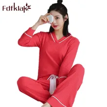 Fdfklak красный/белый Высокое качество Пижама Mujer сексуальная пижама Котон женские осенние пижамы костюм Для женщин пижамы наборы Q783