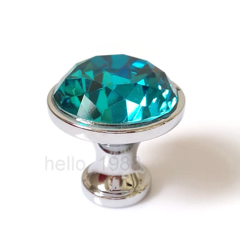 5pcs 35mm Lake Blue Crystal Knob Handle Cupboard Closet Drawer