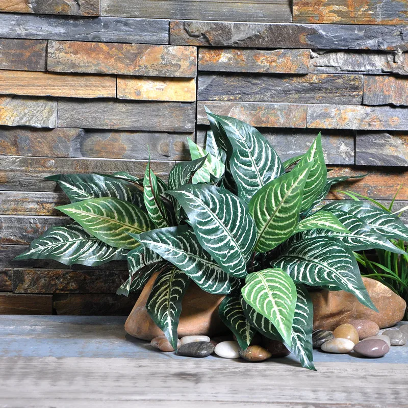 Fake Green Leaf Tress for home garden decorations 10 branch Zebra Leaf