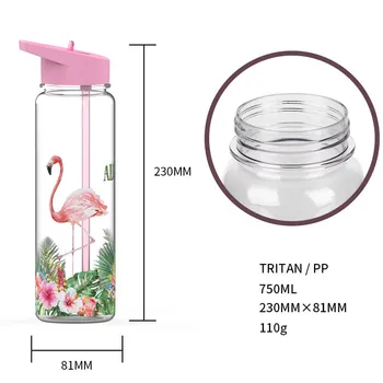 Bpa Free 750ml 100%Tritan Sports Outdoor Straw Water Bottle With Flamingos Printing My Drink Juice Handle The Unicorn Kettle 6