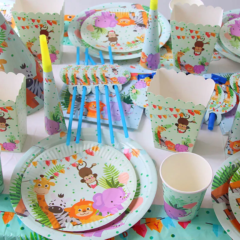 Джунгли день рождения одноразовые столовые приборы Джунгли животных одноразовые тарелки салфетки для стаканчиков сафари Декор детский душ принадлежности