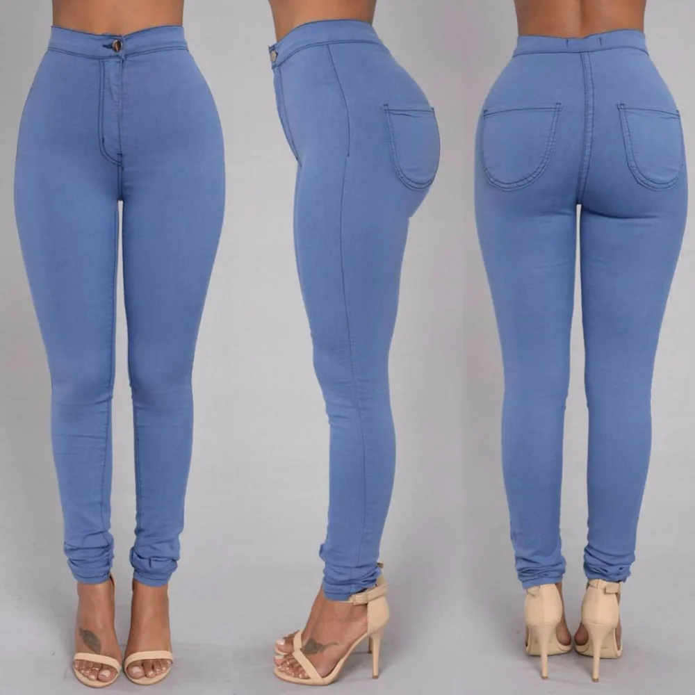 Fashion high waist tight jeans high elastic stitching pencil pants ...