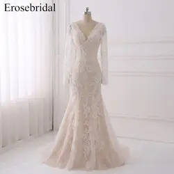 Элегантное свадебное платье с русалочкой 2018 Erosebridal кружевное свадебное платье es с длинным рукавом свадебное платье платья большого