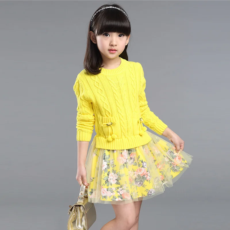 18 Automne Hiver Fille Ensemble Robe Coton A Tricoter Tulle Bebe Fille Tutu Robe A Manches Longues En Tricot Pull Bebe Fille Robe 6 12y Aliexpress