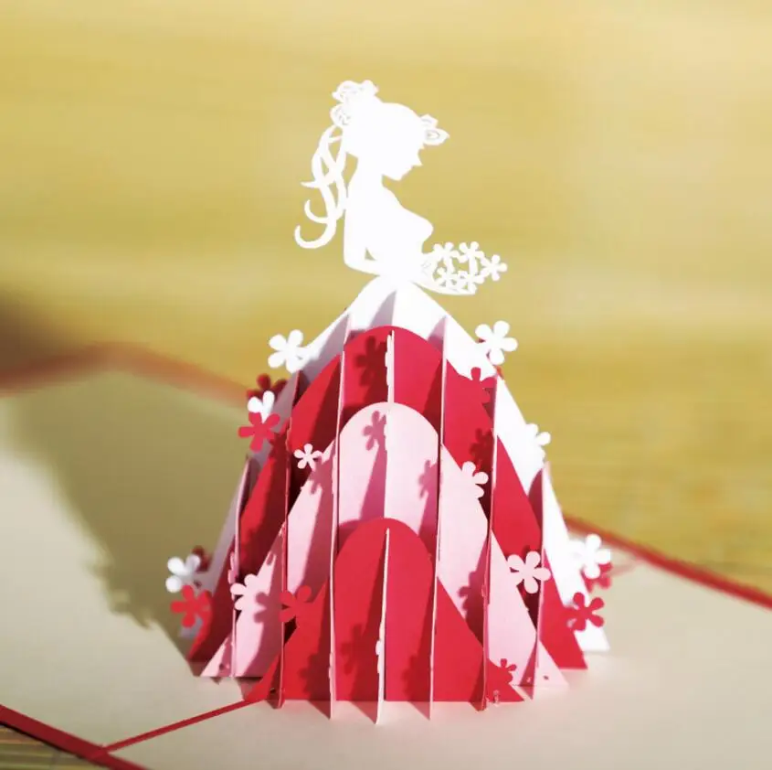  10pcs 3D Creative Princess Handmade Kirigami Origami Wedding Party Baby Shower Invitation Cards Gre - 32816669212