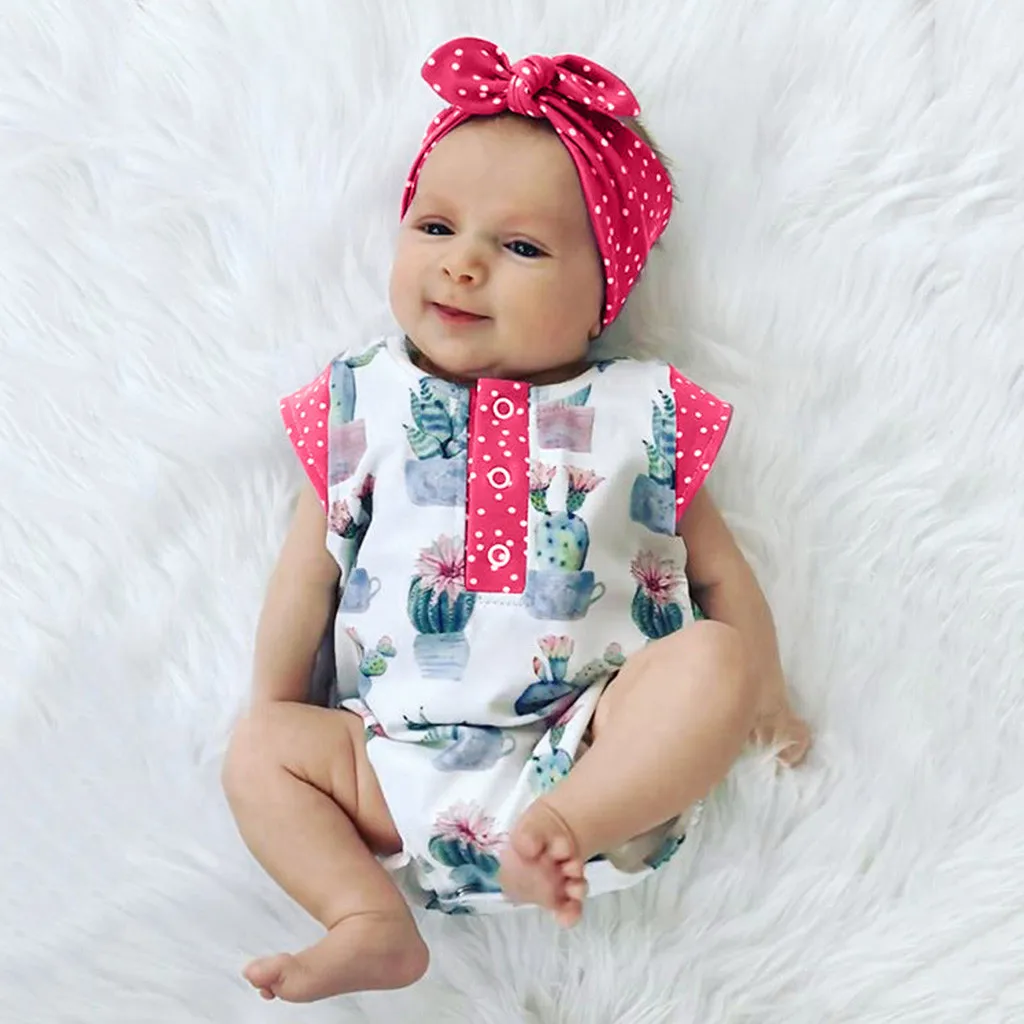 

Szyadeou 2019 New Infant Kids Baby Girl Boy Jumpsuit Cotton Summer Newborn Dot Printed Romper Headband Clothes Outfits D1