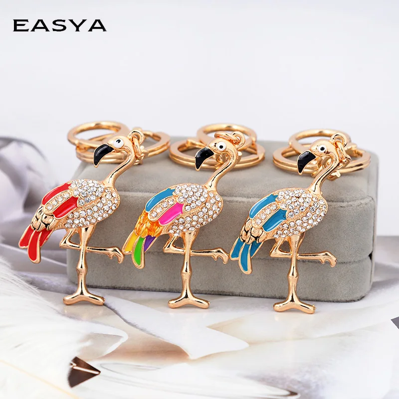 EASYA 2 estilos de diamantes de imitación de cristal flamencos llavero lindo esmalte Animal aves clave cadena bolso colgante coche Llaveros