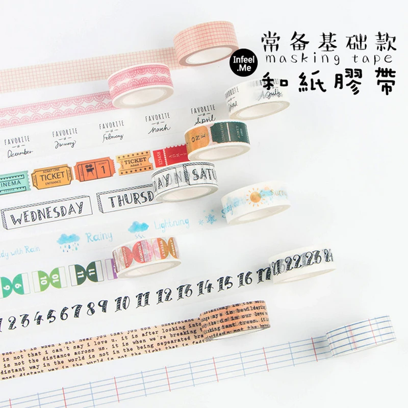 

18 Styles Travel/Week/Number/Rose/Cactus Adhesive Tape Diary Kawaii Scrapbooking DIY Craft Sticky Deco Japan Masking Washi Tape