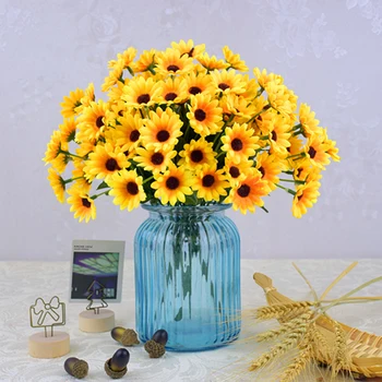 24 Heads Fake Flowers DIY Wedding Bouquet Home Office Party Wedding Decoration Artificial Sunflower