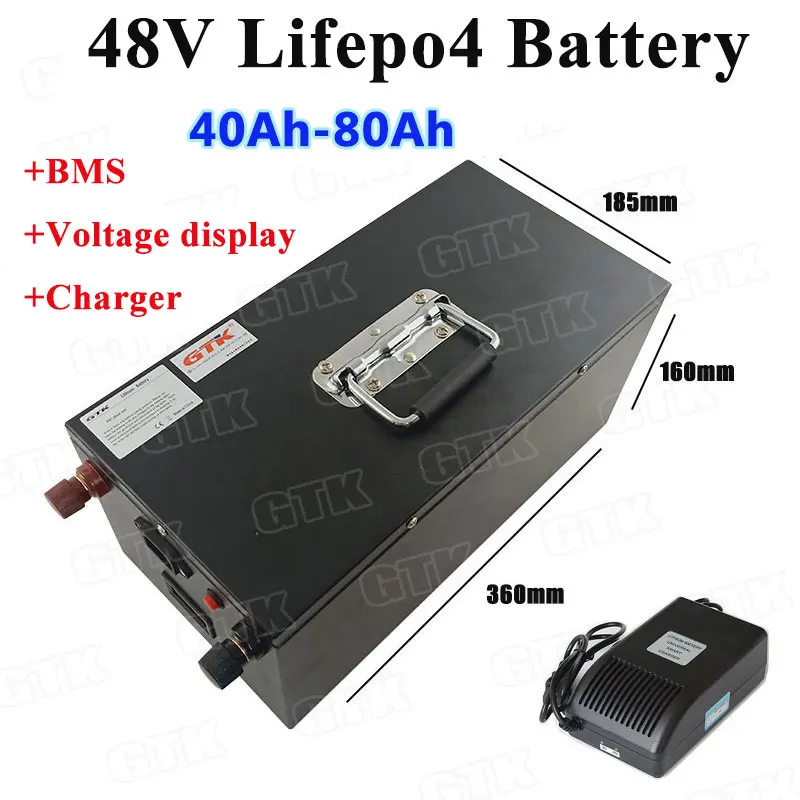 

GTK 48V 40Ah 50Ah 60Ah 80Ah LiFepo4 lithium battery pack with BMS for 4000w motorhome electric car solar energy+Charger