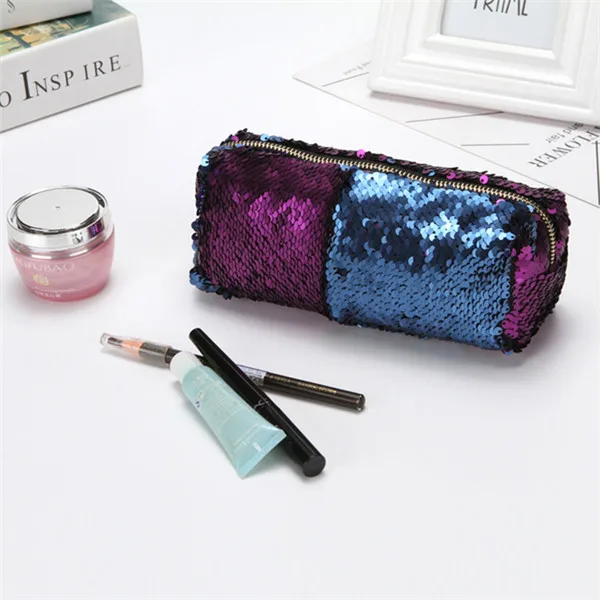 Модные косметички двойной Цвет блестками сумочка, косметичка для макияжа чехол Для женщин юбка-карандаш сумки Высокое качество - Цвет: 993696