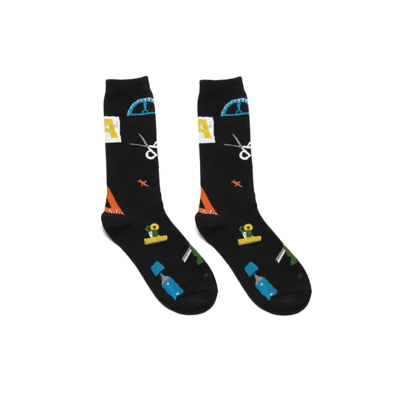 Мужские носки с забавными буквами и цифрами, школьные принадлежности, Мультяшные Веселые носки в стиле Харадзюку, хип-хоп, уличный стиль, повседневные хлопковые модные носки для катания на коньках - Цвет: black