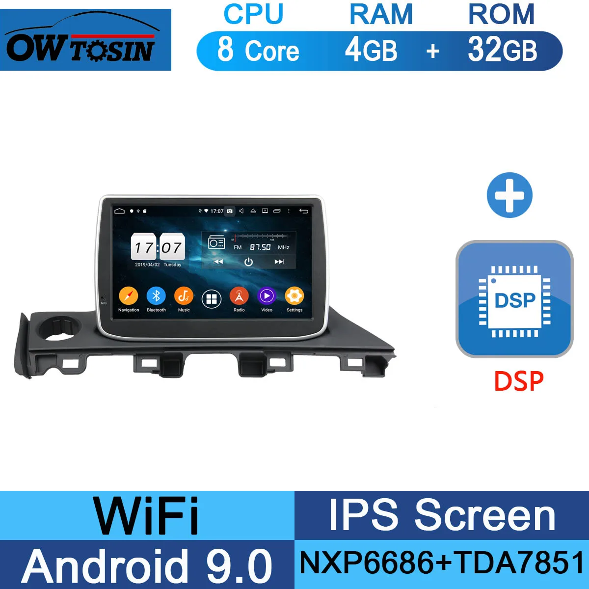" ips 8 Core 4G ram+ 64G rom Android 9,0 автомобильный DVD навигационный GPS радиоприемник для Mazda 6 III 3 GJ Atenza мазда6 DSP CarPlay - Цвет: 32G DSP