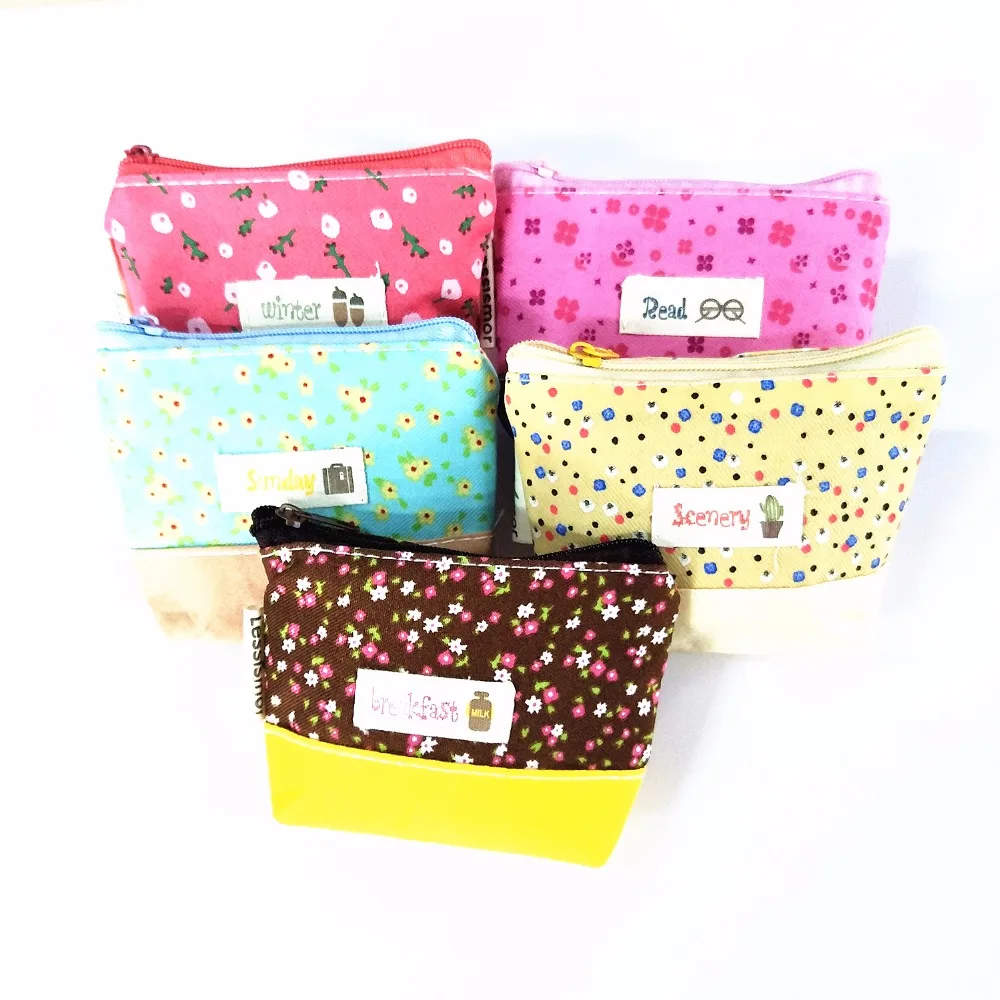 M077 Cute Cartoon Small Fresh Flowers Fabric Coin Purse Wallet Card Bag Girl Women Student Gift Wholesale | Багаж и сумки