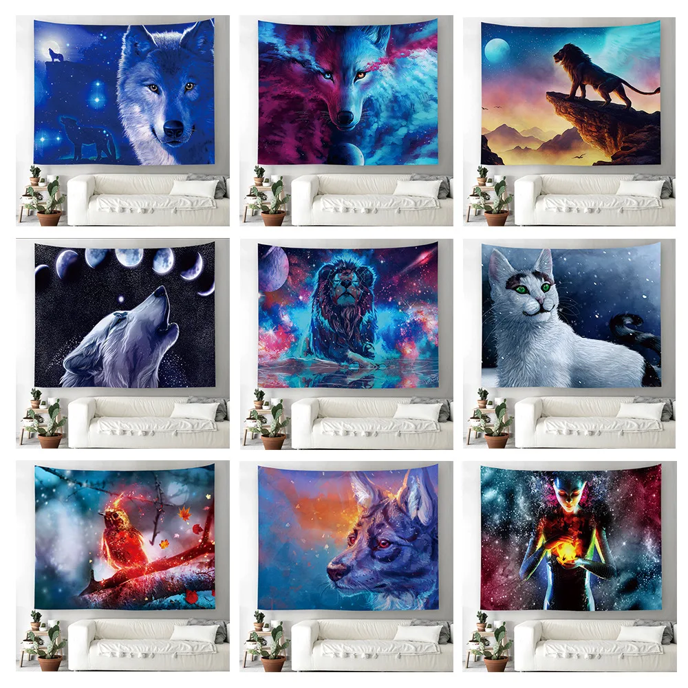 

Painting Animal Printed Tapestries Wolf Series Wall Hanging Tapestry Rectangle/Square Bed Sheet Tablecloth Ceiling Decoration