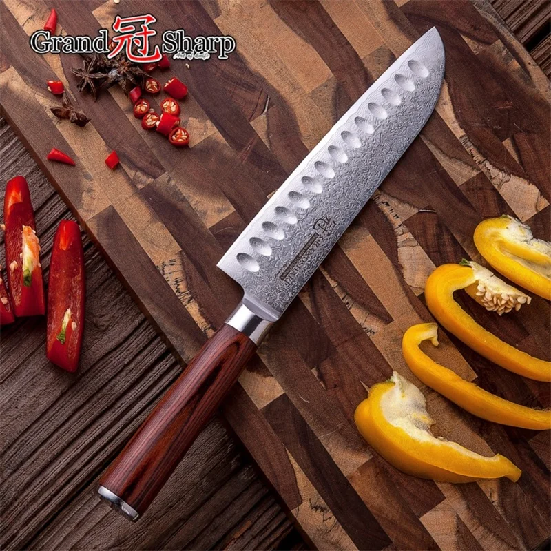 Нож Santoku из дамасской стали 7 дюймов 67 слоев японский кухонный инструмент