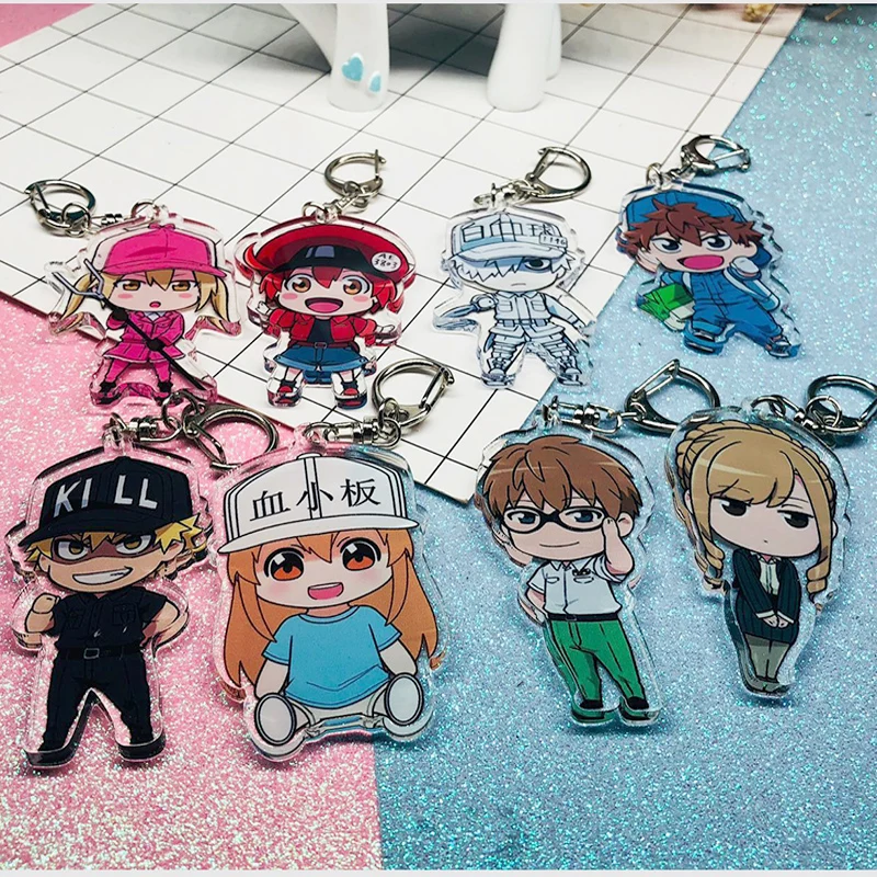 

8pcs/set Animation Cells at Work Platelet Saibou Platelet Key Chain Killer T cell T Cell Pendant Key Ring Keychains