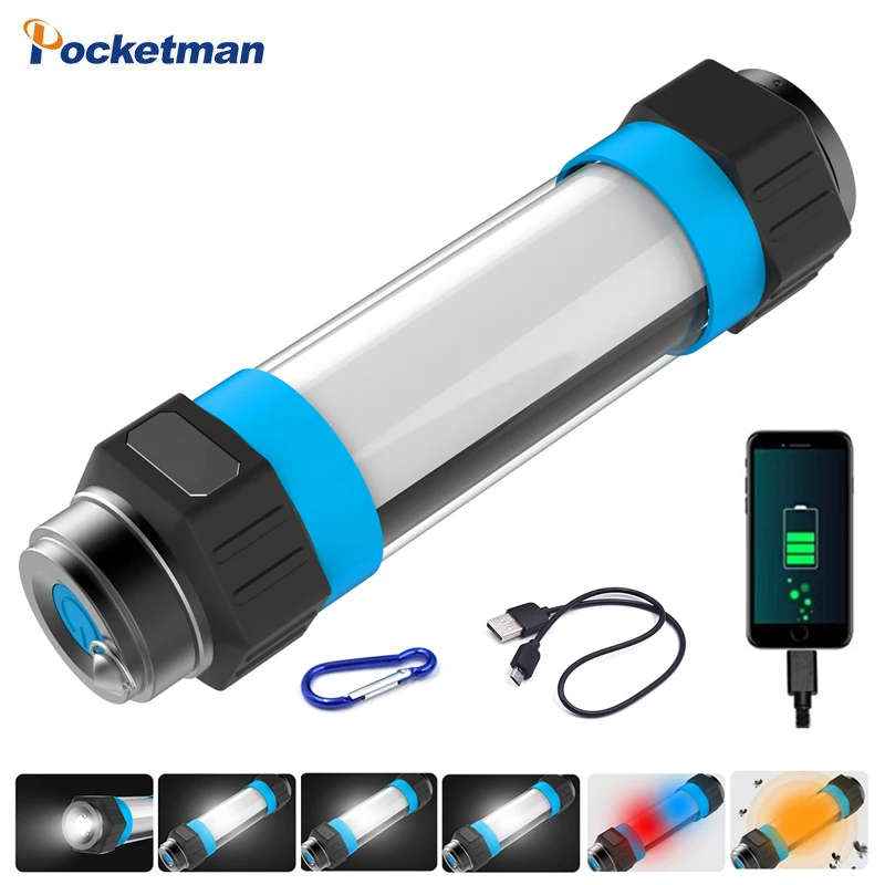 

Portable lantern Flashlight USB Rechargeable IP68 Waterproof LED Camp Lights 6 Modes Torch Hanging Magnetic lamp Emergency Power