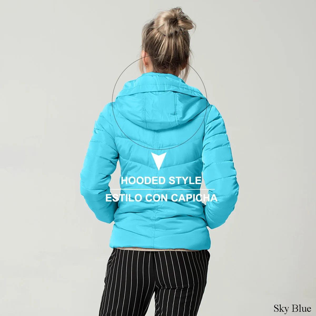 Short Autumn Winter Jacket Women Parkas Hooded Coats Female Wadded Jacket Women Parka Padded Jacket With Gloves chaqueta mujer - Цвет: Sky Blue--Hooded