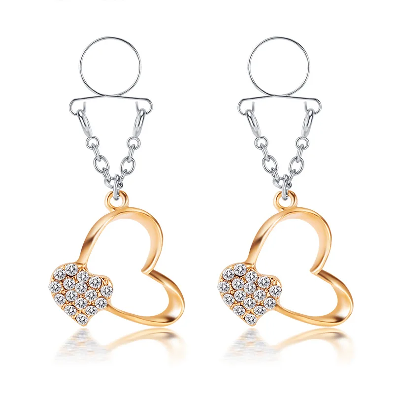 2pcs Rushed Fake Piercing Hot Nipple Piercing gold Love Heart