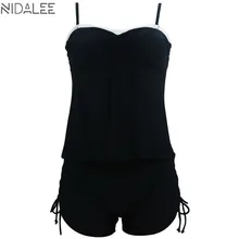 ФОТО NIDALEE  Two Pieces Tankini Swimsuit Women Halter Bandage Vintage Padded Tankini With Shorts  Size Beach Bathing Suits