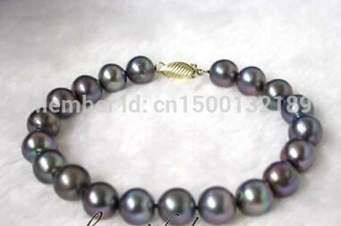 

xd j0045 8'' Elegant! AAA 10MM black pearls bracelet bangle 14KGP