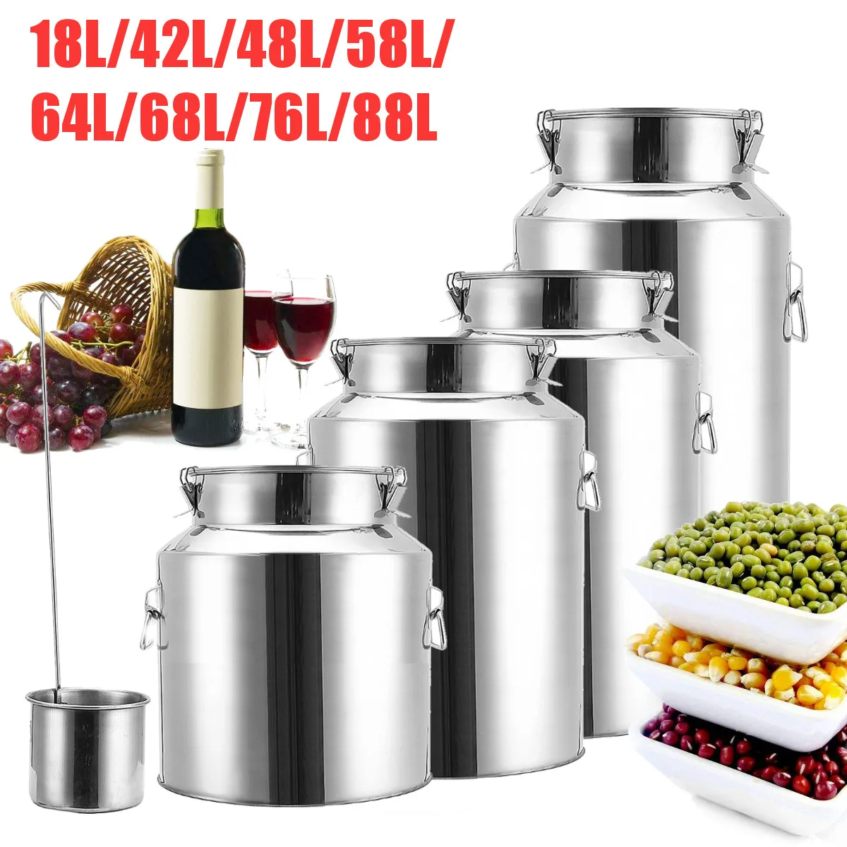 

18-88L Stainless Steel Barrel Seal Beer Brewing Wine Beer Whiskey Rum Barrel Port container Storage Oil Milk Rice Barrel