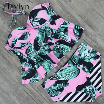 

Floylyn Sexy Floral Printed Summer Bathing Suit Push Up Halter Swimsuit Women Swimwear Bikini High Waist Beachwear