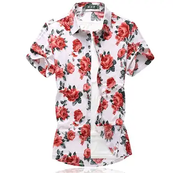 

Hawaiian Shirt Mens Summer Floral Mens Dress Shirts Flower Men's Clothing Slim fit Short-sleeved