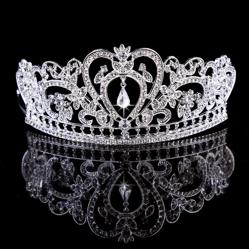 Корона в стиле барокко, тиара, ювелирное изделие, сплав, кристалл, для невесты, большой золотой головной убор для невесты, подарок для женщин, свадебные аксессуары для волос JL - Окраска металла: Silver