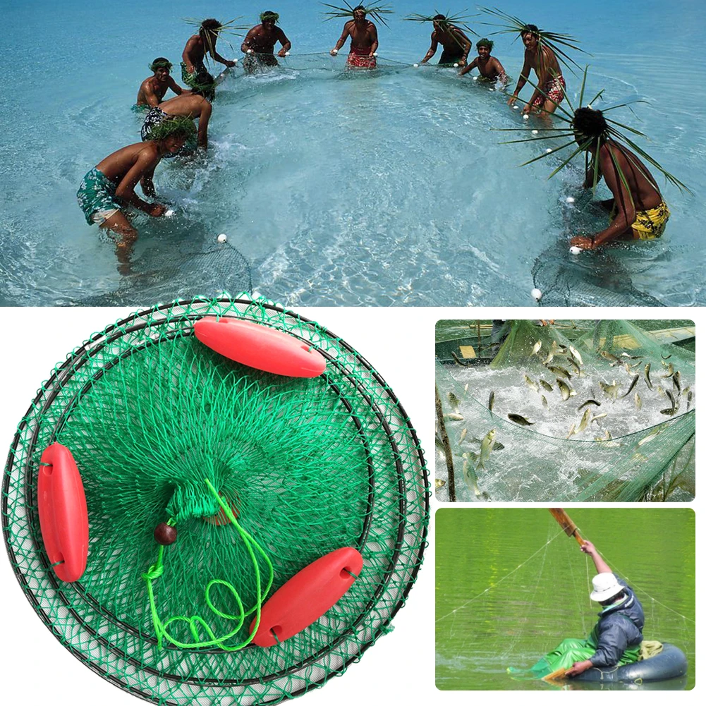 

Folded Three Floating Ball Cage Trap Fish Net Portable Fishing Tackle Cast Mesh Catching Boat Fishing