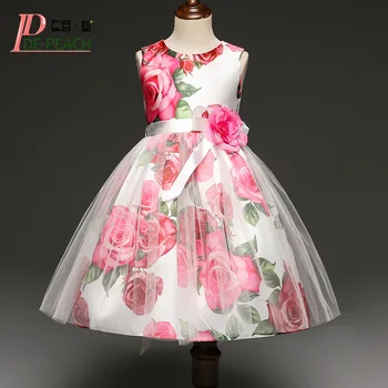 

DE PEACH Elegant Girls Party Dress Floral Printed Kids Christmas Dress Lace Flower Princess Wedding Dresses Baby Girls Clothes