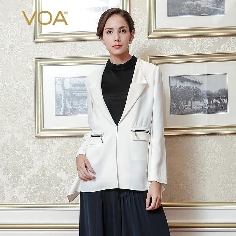VOA 2017 Fall Fashion High Quality Solid White Brief Heavy Silk Business font b Suit b
