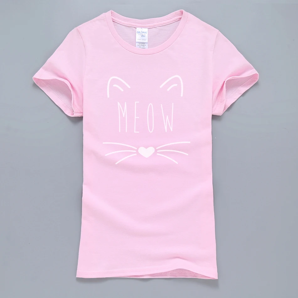 Женская футболка Kawaii Meow Cat Kitty летняя из 100% хлопка с коротким рукавом розовые Топы