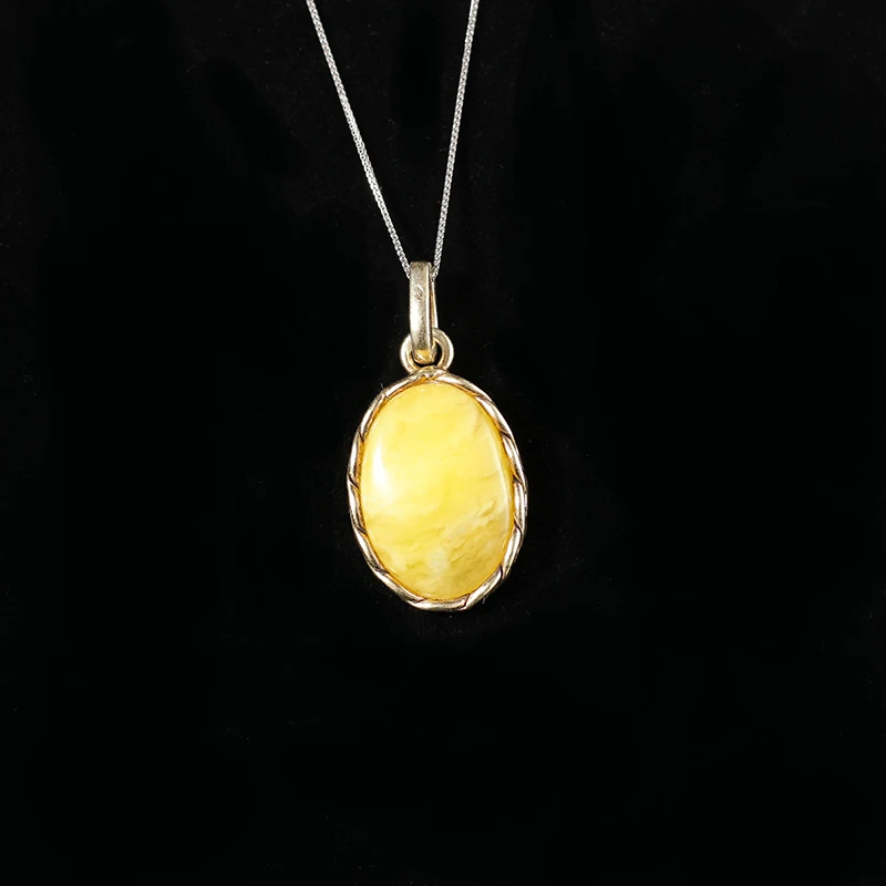 

JIUDUO Polish Baltic Sea natural amber necklaces 5A chicken yellow beeswax 925 sterling silver Western antique necklace pendant
