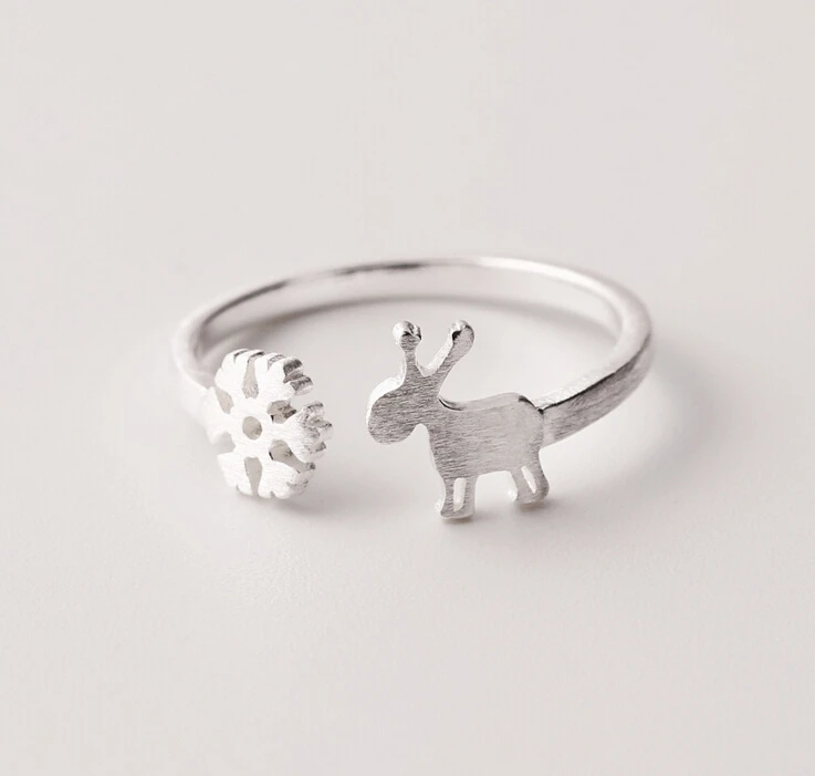 snowflake fawn Cute Rings 925 Sterling silver Jewelry fashion Vintage Adjustable rings for women gift