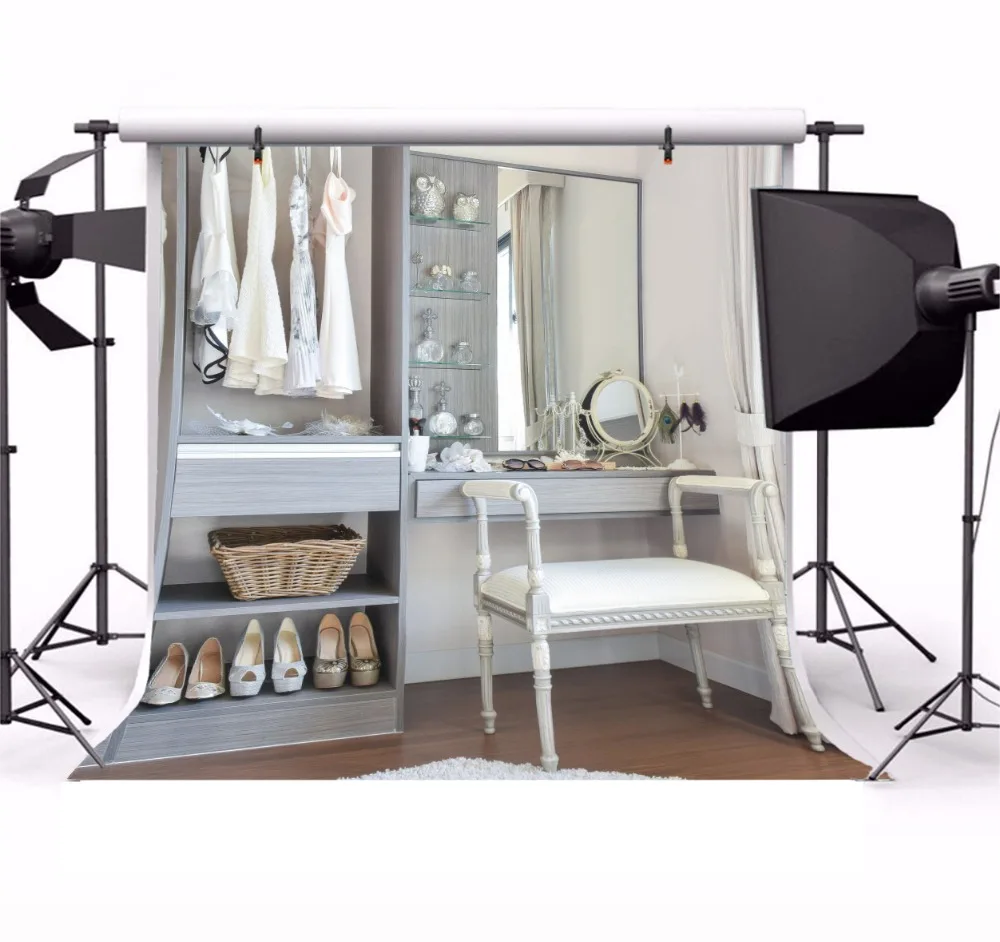 Laeacco Wardrobe Interior Dressing Table Girl Women Photography Background Customized Photographic Backdrops For Photo Studio