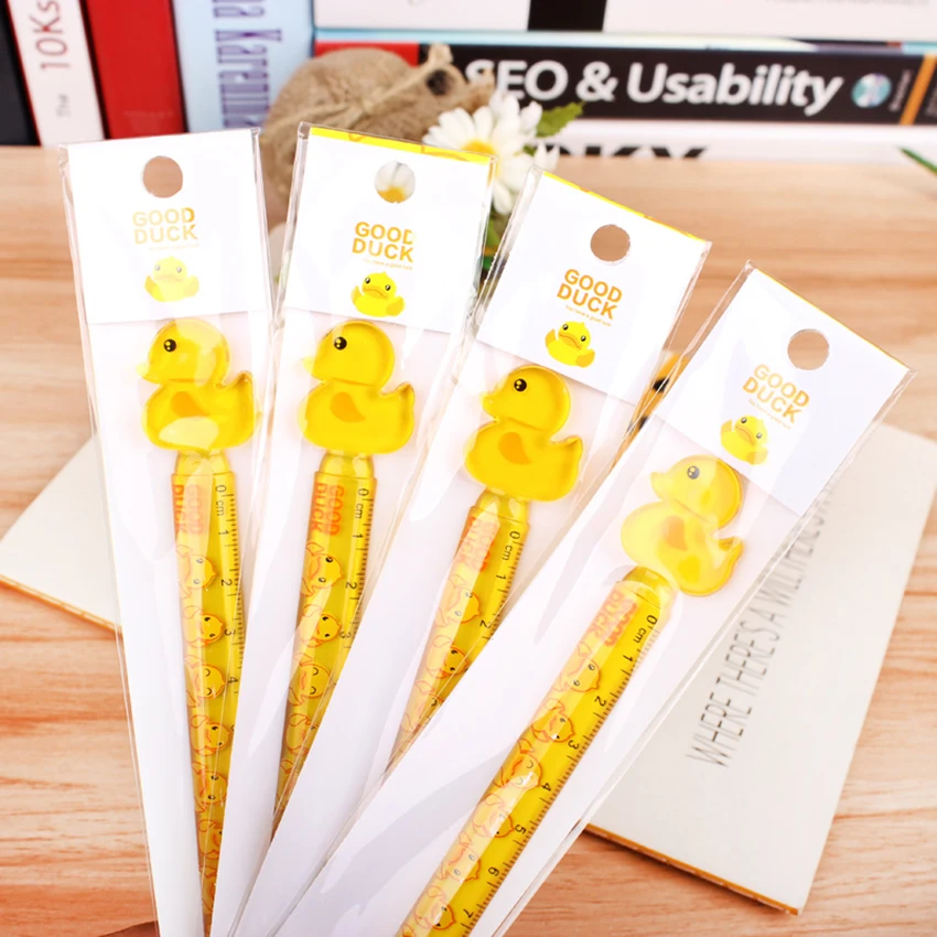 Cute Yellow Duck Plastic Straight Ruler Drawing Measuring Tools Cartoon Stationery 12cm Clear Scale Ruler Student Prizes