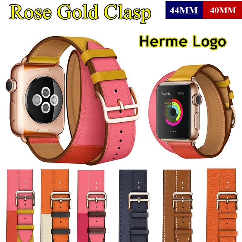 Herme логотип Пряжка розовое золото ремешок для Apple Watch 38 мм 42 44 Свифт кожаный