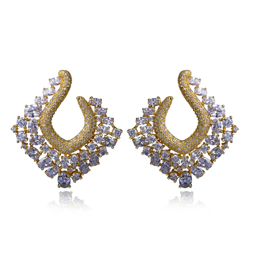

New Hot Sale Fashion Brand Jewelry Hyperbole Simple temperament Inlaid AAA Cubic Zirconia Stud Earrings For Women Free Shipping