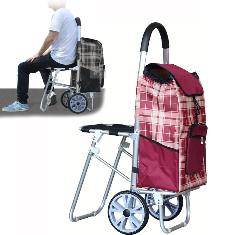 

Aluminum Alloy Shopping Cart with Oxford Cloth Bag High Quality Foldable Luggage Climbing Cart With Seat 8 Wheel