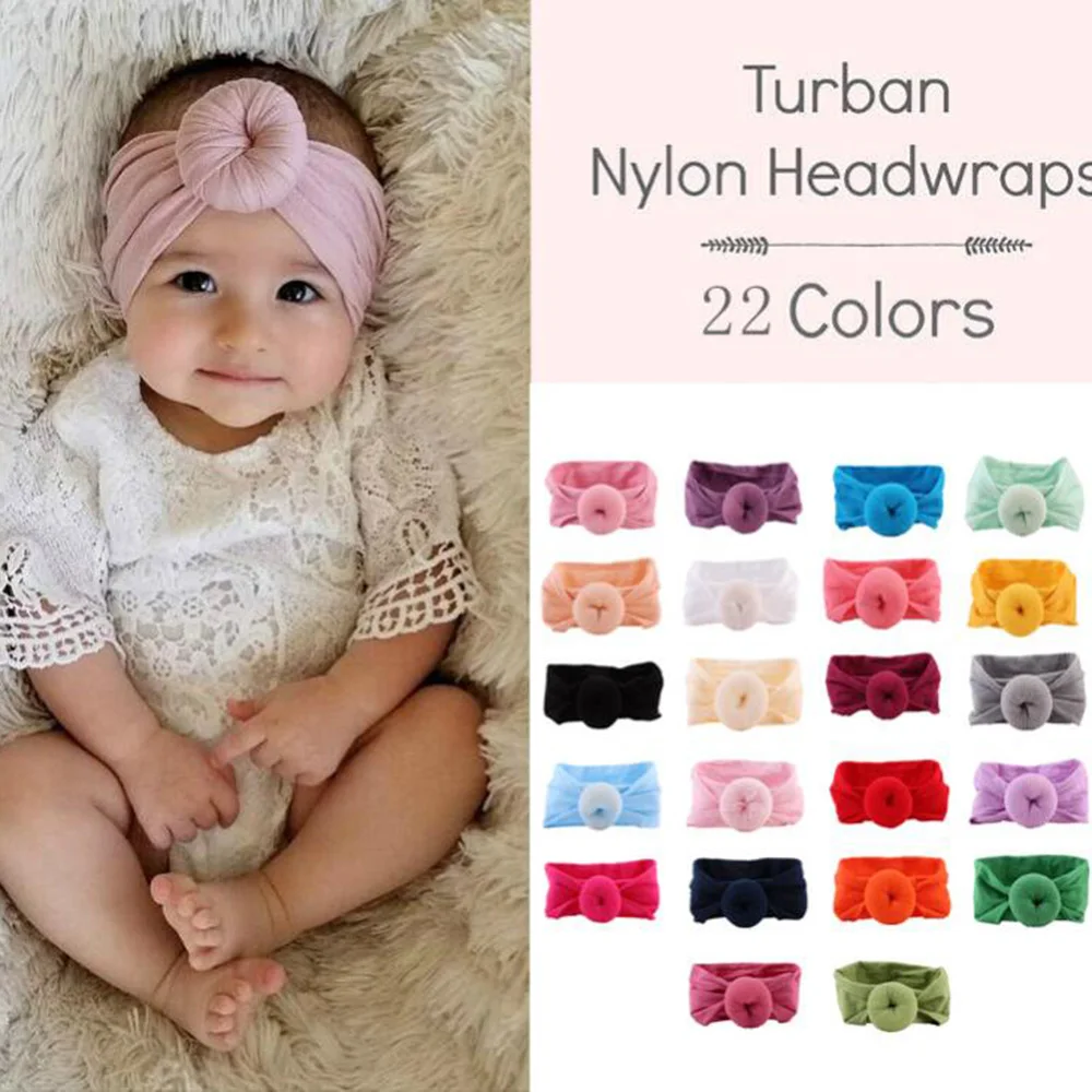 

2018 New Fashion Baby Girls Headband Kids Round Turban Nylon Headband Elastic Wide Hair Band Headwrap Headwear Bebes Hair bows