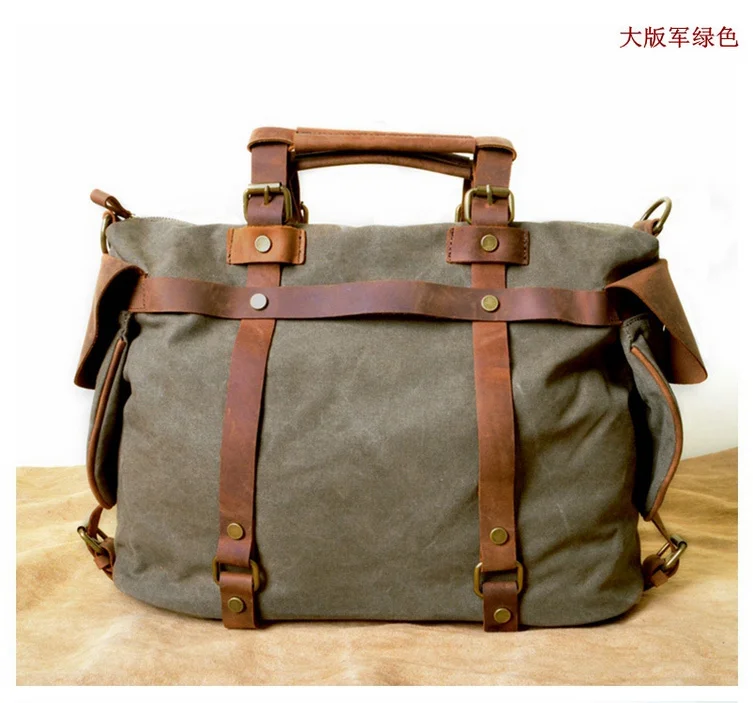 Популярная классическая классная Повседневная сумка панковская дизайнерская холщовая+ crazy horse кожаная сумка через плечо - Цвет: army green