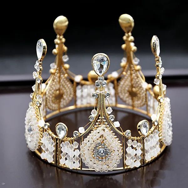 Винтажная тиара в стиле барокко, винтажные геометрические бусины, диадемы, короны, повязка на голову королевской королевы для женщин, украшения для волос для рождественской вечеринки - Окраска металла: Gold