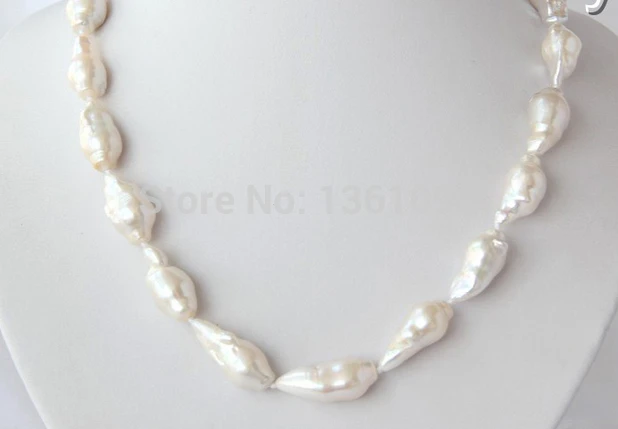 

FREE SHIPPING>>>@ 00591 big 26mm baroque white keshi reborn freshwater cultured pearl necklace new