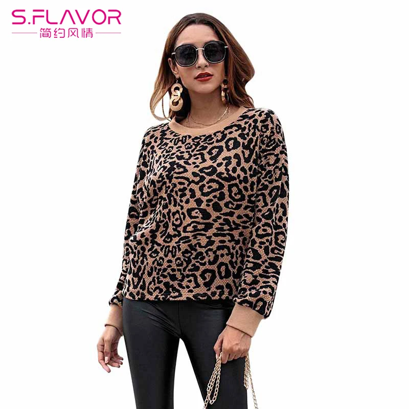 

2019 sweater women autumn winter O-neck lepoard printed women casual sweater knitted pullovers women sexy sweaters свитер женски