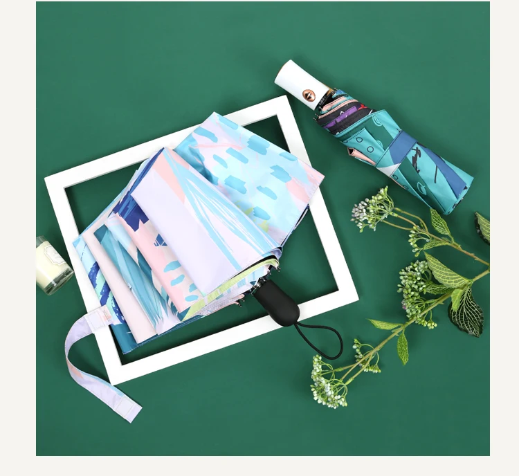 Малый и свежий полностью автоматический зонт для женщин-дождь дважды сложенном Зонт защиту от ультрафиолетового зонтик