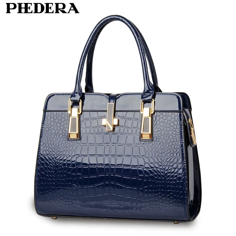 

PHEDERA Fashion Alligator Women PU Leather Handbag Luxury Crocodile Pattern Female Hand Bag Designer Blue/Black Ladies Bags