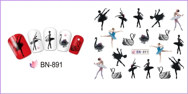 UPRETTEGO 12 упаковок/lot дизайн ногтей Красота воды Наклейка ползунок наклейки на ногти балетные костюмы для танцев для девочек мод Лебедь помада матовых оттенков, BN889-900