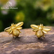 Lotus Fun Moment реального 925 пробы серебро Природный Креативный дизайнер Модные украшения милые медоносных пчел серьги стержня для Для женщин